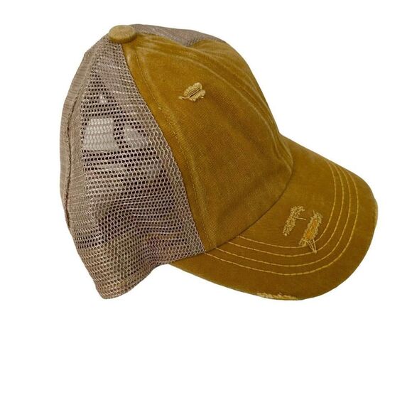 High Ponytail Baseball Cap CC Exclusives Marigold Yellow Distressed Womens OS - Picture 8 of 10